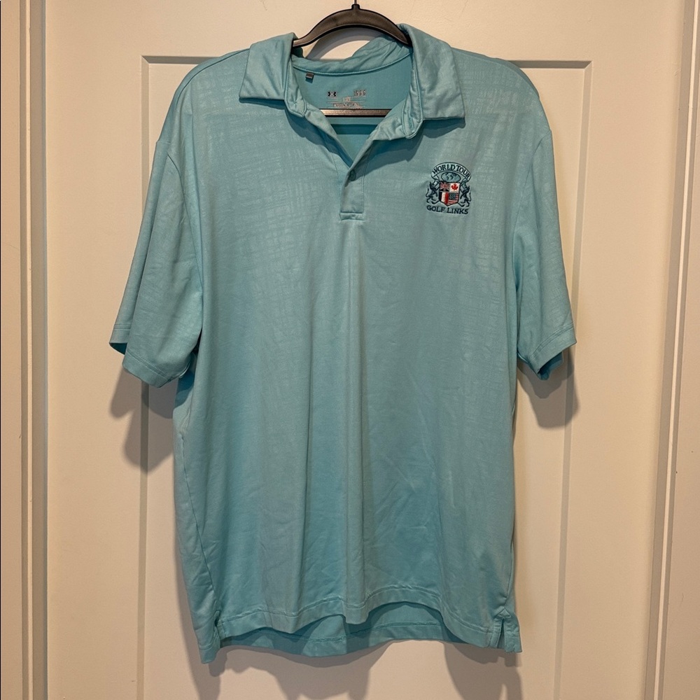 Under Armour Light Blue golf shirt world tour gold links size large